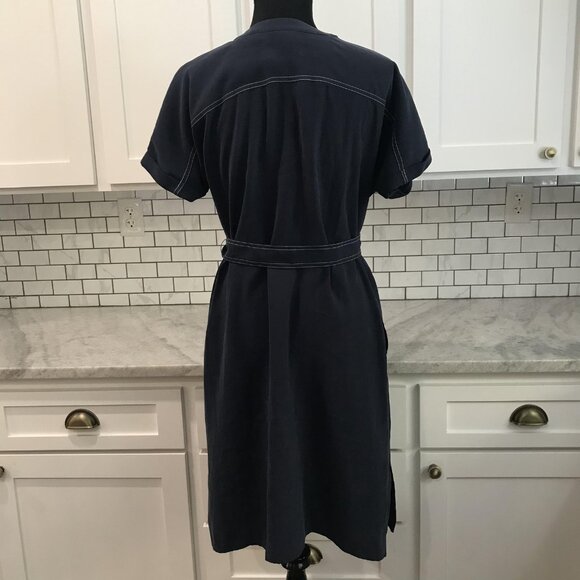 J. Jill Dress Womens Small Petite Navy Utility Shirt Dress Belted Pockets Casual - Picture 4 of 8